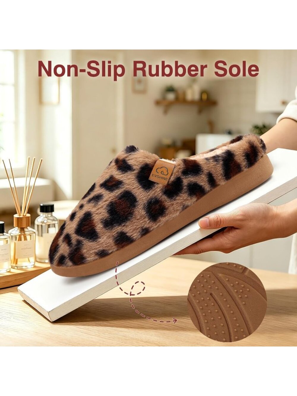 〽️Womens Leopard Fuzzy Slippers Curly Fleece Closed Toe Bedroom Slip House Shoes - Picture 6 of 7